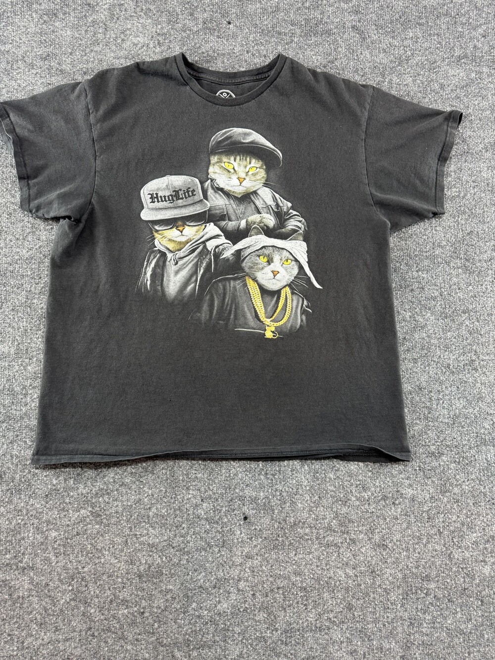 DOM Shirt Mens XL Black Cat Hug Life Hip Hop Graphic Tee Funny Parody Streetwear